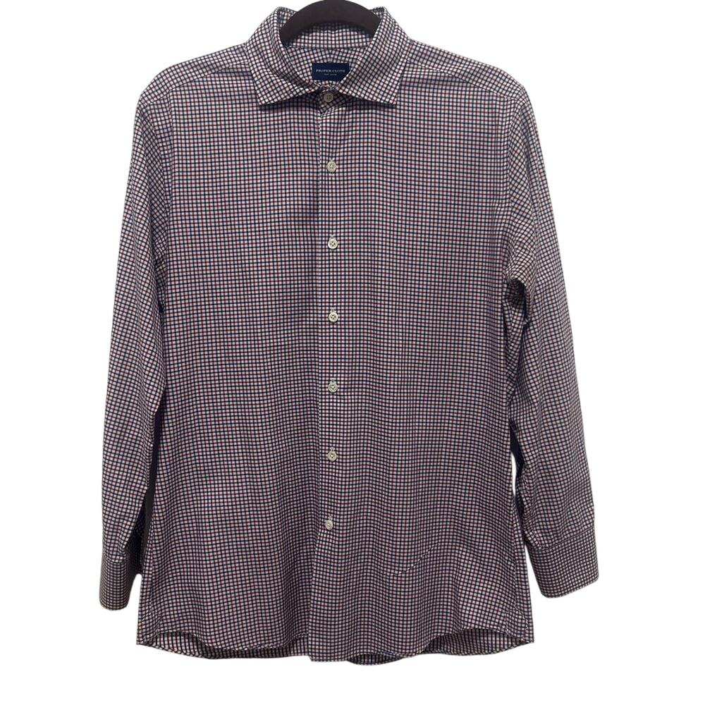 Proper Cloth Men's Greenwich Navy Red Multi Check Shirt 100% Cotton Large